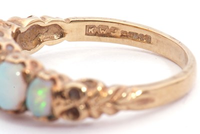 Lot 16 - 9ct gold opal five stone ring having five oval...