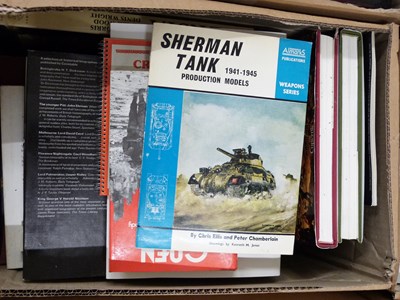 Lot 878 - Box of mixed books to include Sherman Tank...