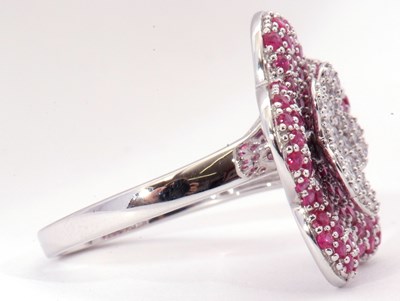 Lot 29 - Modern diamond and ruby cluster ring, a large...