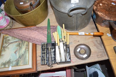 Lot 733 - Mixed Lot: Vintage parasol, assorted cutlery etc