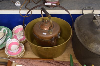 Lot 736 - Brass preserve pan and a copper kettle