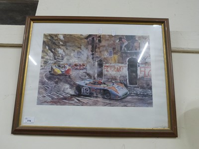 Lot 779 - Coloured print, motor racing scene