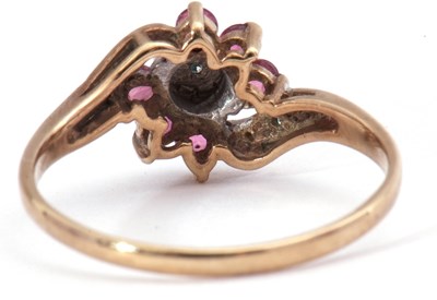 Lot 36 - 9ct gold ruby and diamond cluster ring,...