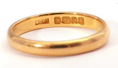 Lot 37 - 22ct gold wedding ring of plain polished...
