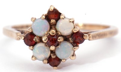 Lot 49 - 9ct gold opal and garnet cluster ring...