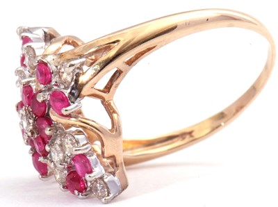 Lot 50 - Modern ruby and diamond dress ring of marquis...