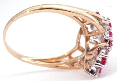 Lot 50 - Modern ruby and diamond dress ring of marquis...
