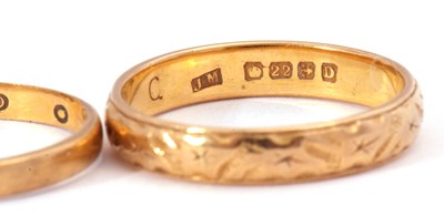 Lot 52 - Mixed lot: two 22ct gold wedding rings, one...