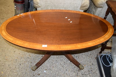 Lot 325 - Reproduction oval mahogany and inlaid pedestal...