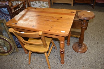 Lot 340 - Small pine table on turned legs together with...