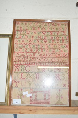 Lot 205 - 19th Century needlework sampler decorated with...