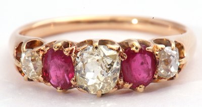 Lot 71 - Antique ruby and diamond five stone ring,...