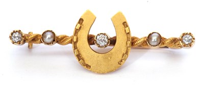 Lot 131 - Antique horseshoe brooch, highlighted with old...