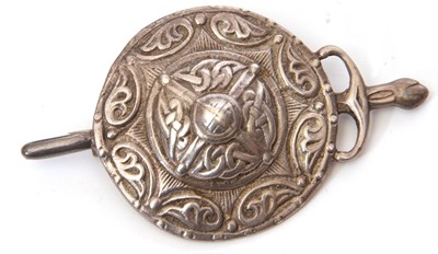 Lot 139 - Vintage sterling shield and sword brooch by...