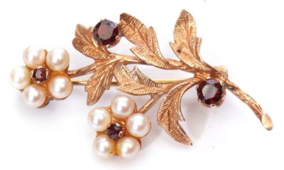 Lot 145 - 9ct gold garnet and seed pearl floral spray...