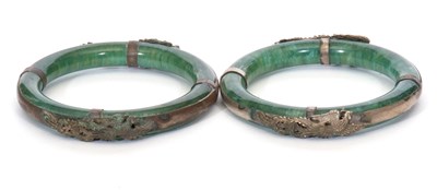 Lot 146 - Mixed Lot: Two Chinese green glass bangles...