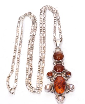 Lot 160 - Modern 925 marked large amber and pearl...