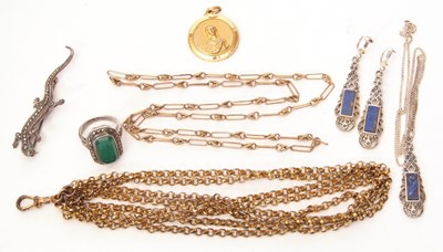 Lot 176 - Mixed Lot: Two gold plated chains, a St...