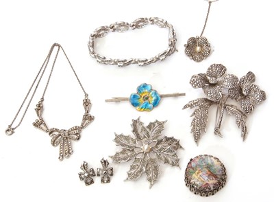 Lot 179 - Mixed Lot: A marcasite brooch/bracelet and two...