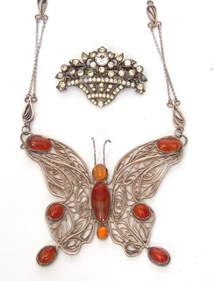 Lot 187 - Modern large butterfly pendant necklace set...