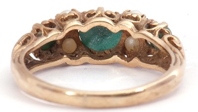 Lot 88 - 9ct gold turquoise and seed pearl ring, having...
