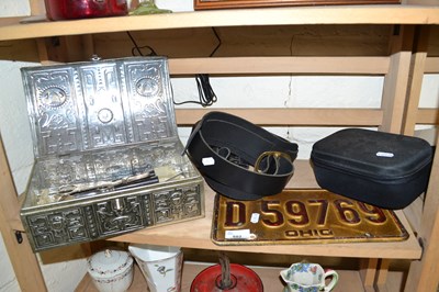 Lot 502 - Mixed Lot: Vintage leather belt, tin of...
