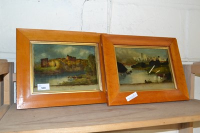 Lot 508 - Pair of 19th Century coloured prints on glass...