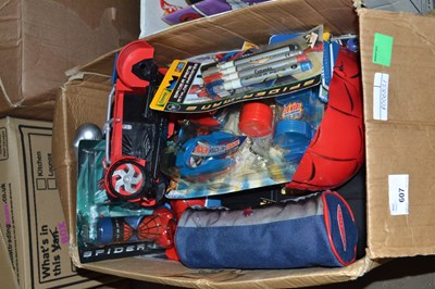 Lot 607 - One box of various Spiderman related toys