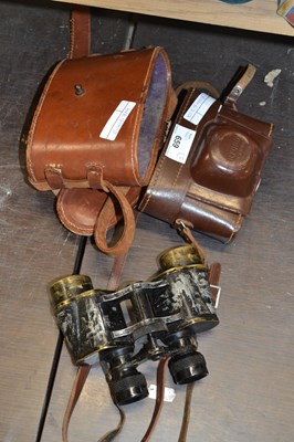 Lot 659 - Vintage binoculars and a vintage Ilford camera