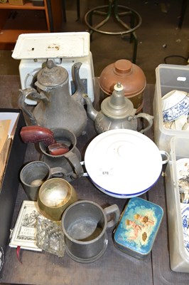 Lot 676 - Mixed Lot: Pewter tankard, tea wares, kitchen...