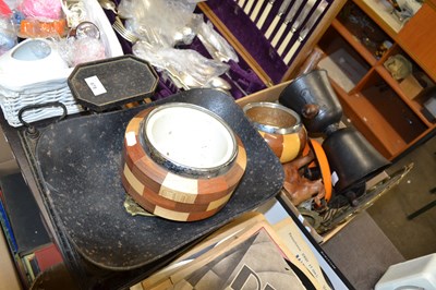 Lot 678 - Vintage kitchen scales, various wooden bowls...