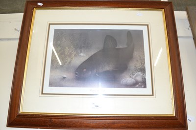 Lot 706 - Coloured print, Tempting the Tench, framed and...