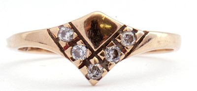 Lot 127 - 9ct gold and diamond set ring, a V-shaped...
