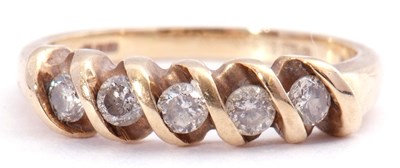 Lot 128 - Modern 9ct gold five stone diamond ring...