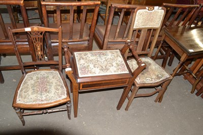 Lot 767 - Two Edwardian bedroom chairs and a piano stool...