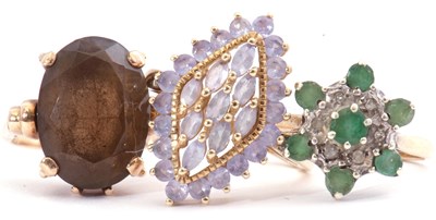 Lot 132 - Mixed Lot: a smoky quartz dress ring, stamped...