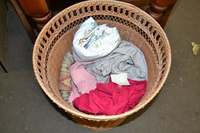 Lot 783 - Wicker laundry basket and various contents