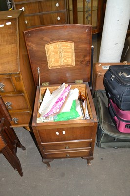 Lot 808 - Flip top sewing box and contents