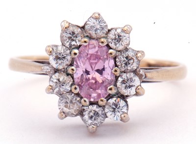 Lot 146 - 9ct gold cubic zirconia and pink stone cluster...