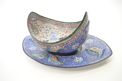 Lot 314 - Persian style enamel boat shaped bowl with...