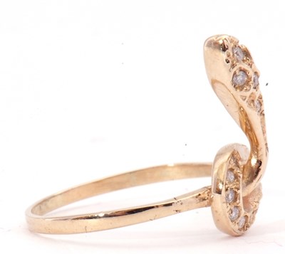 Lot 150 - Modern diamond snake ring, the head and tail...