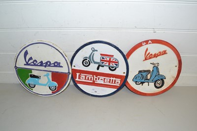 Lot 51 - Three cast iron wall plaques for Vespa and...