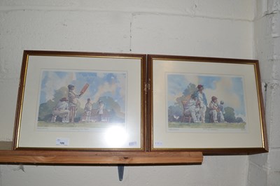 Lot 189 - Hugh Cushing, four coloured prints, cricketing...