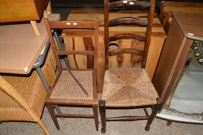 Lot 322 - Rush seated ladder back chair and a further...