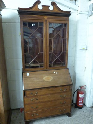 Lot 206 - Edwardian mahogany bureau bookcase cabinet...