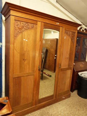 Lot 205 - Late Victorian light oak wardrobe with central...