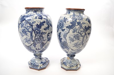 Lot 359 - Pair of Dutch delft vases with blue printed...