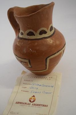 Lot 362 - Pottery Argentinian jug made by Indios Chane...