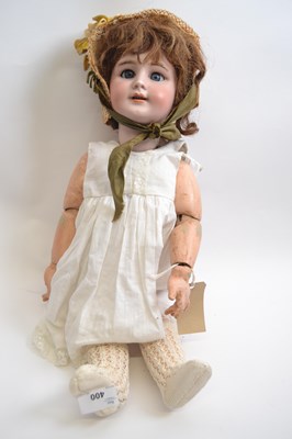 Lot 400 - French vintage doll with glass eyes, white...