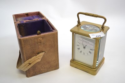 Lot 420 - Early 20th Century brass carriage clock with...